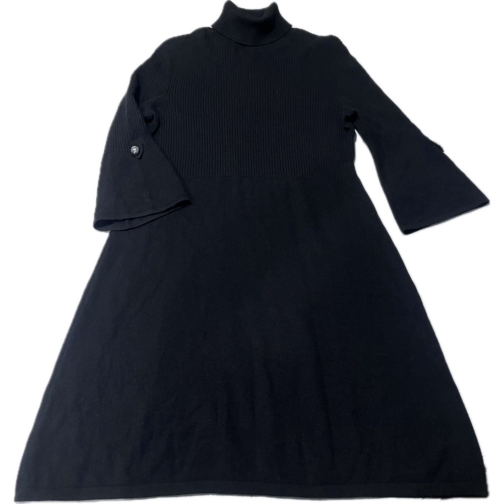 100% cashmere black dress above knee sweater‎ A-line 1/4 sleeve medium Womens